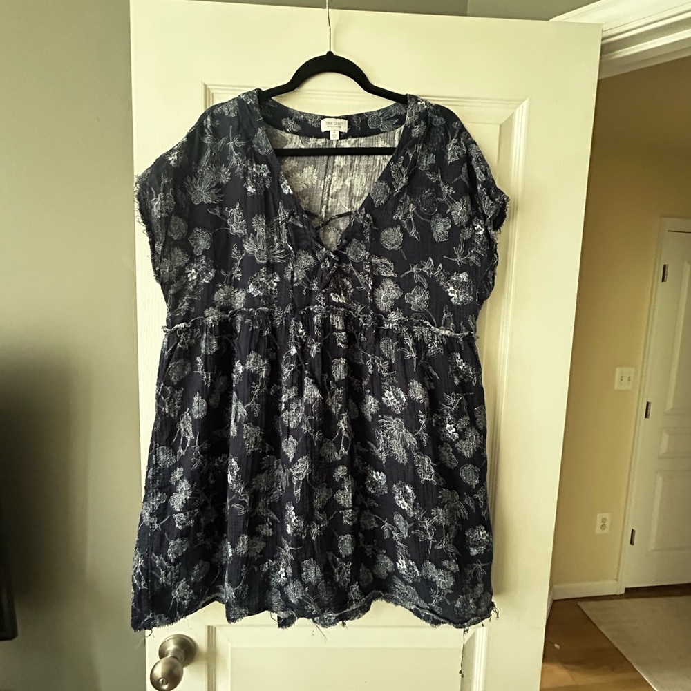 True Craft Navy Floral V-Neck Babydoll Tunic